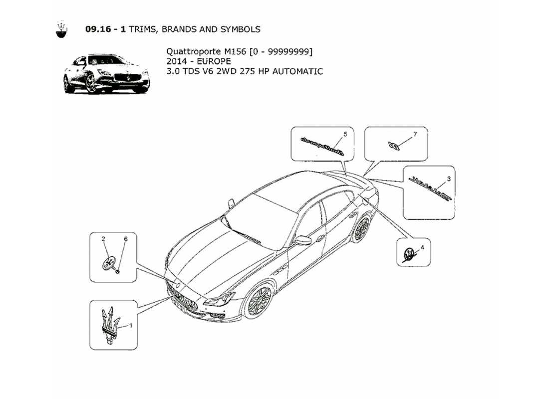 maserati qtp. v6 3.0 tds 275bhp 2014 trims, brands and symbols part diagram