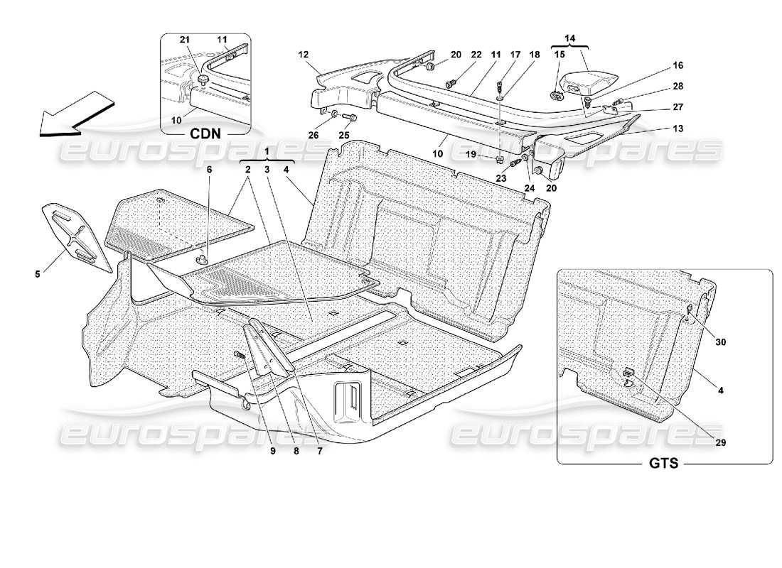 ferrari 355 (2.7 motronic) passengers compartment carpets part diagram