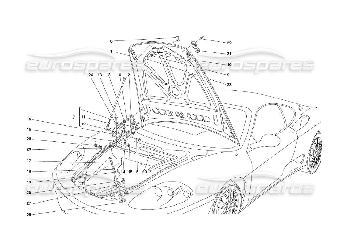 ferrari 430 challenge (2006) front hood & opening device parts diagram