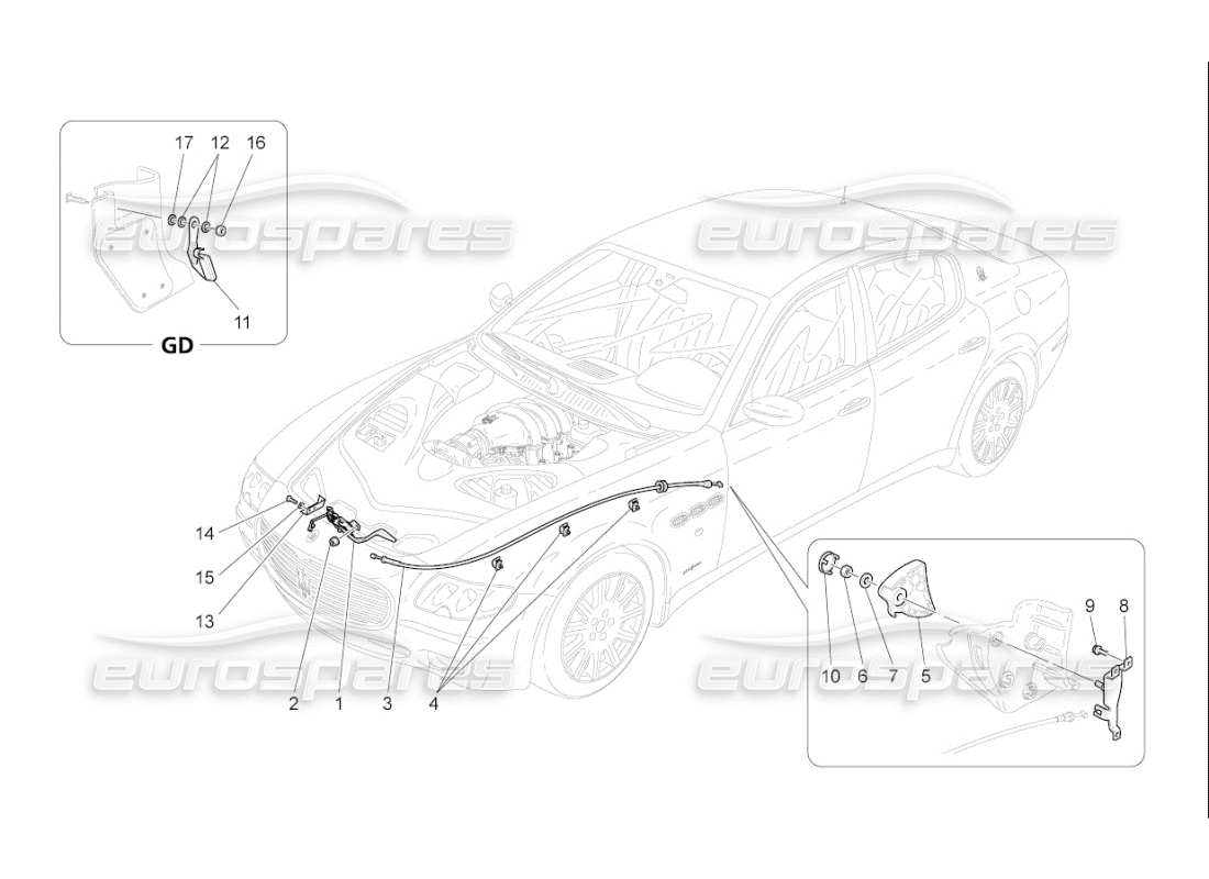 maserati qtp. (2009) 4.2 auto front lid opening button parts diagram