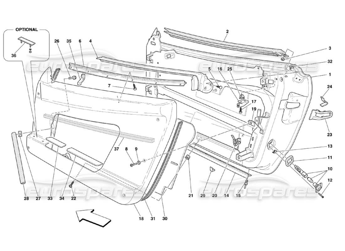 ferrari 360 challenge stradale doors - framework and coverings parts diagram