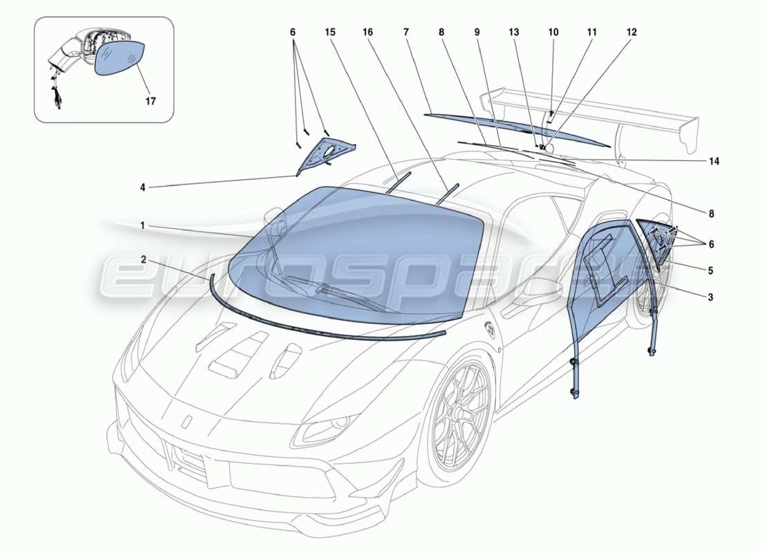 ferrari 488 challenge glass parts diagram