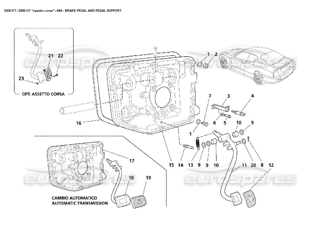 maserati 3200 gt/gta/assetto corsa brake pedal & support parts diagram