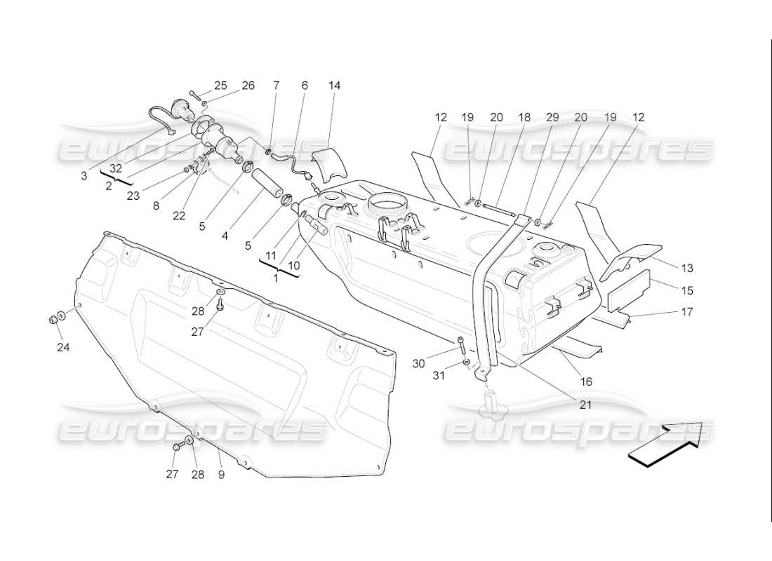 a part diagram from the maserati quattroporte m139 (2005-2013) parts catalogue