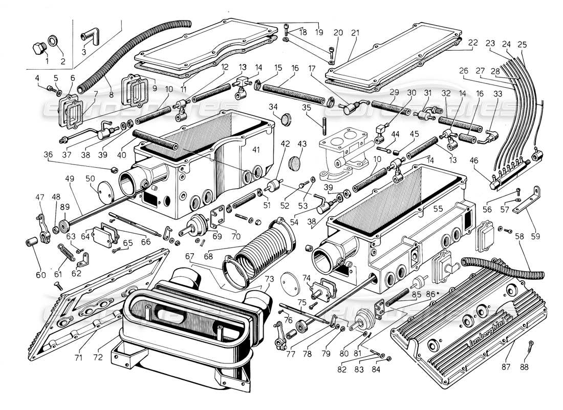 VIEW PARTS DIAGRAMS FROM THE LAMBORGHINI JALPA PARTS CATALOGUE a part diagram from the lamborghini jalpa parts catalogue