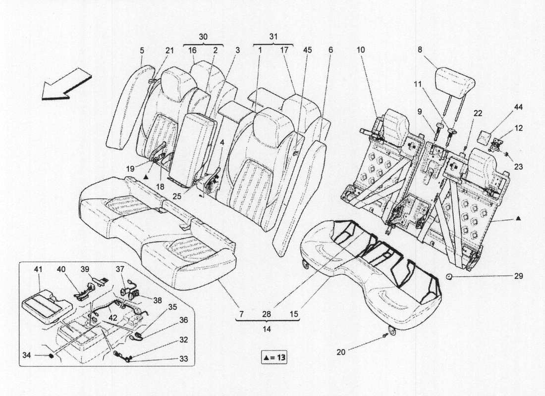 a part diagram from the maserati quattroporte m156 (2014 onwards) parts catalogue