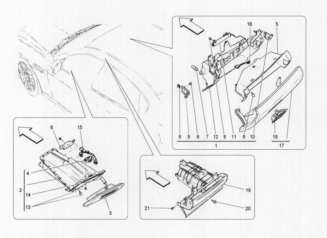 a part diagram from the maserati quattroporte m156 (2014 onwards) parts catalogue