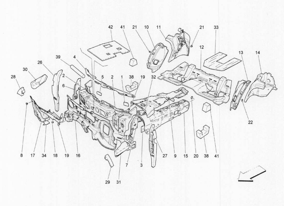 a part diagram from the maserati quattroporte m156 (2014 onwards) parts catalogue