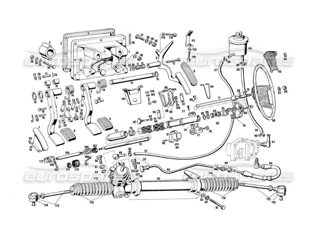 a part diagram from the maserati quattroporte (1967-1979) parts catalogue