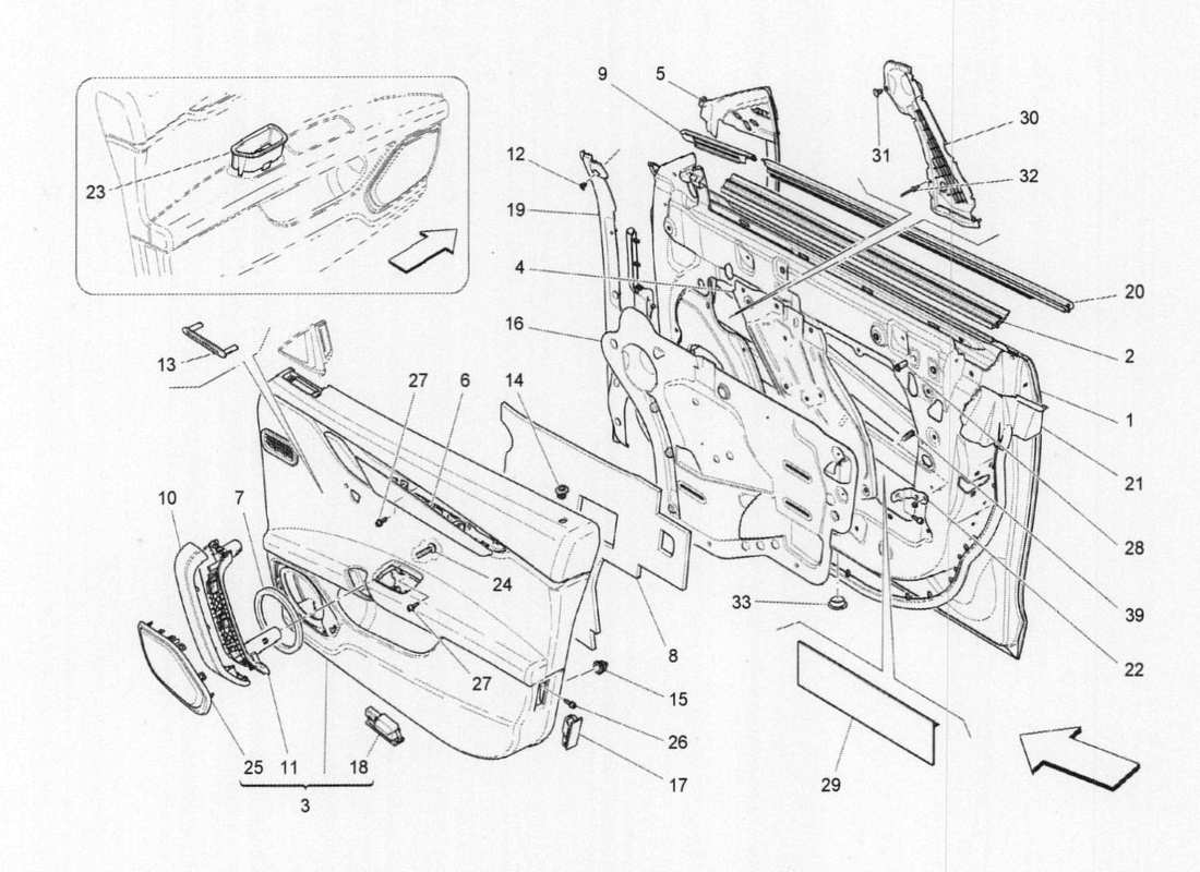 a part diagram from the maserati quattroporte m156 (2014 onwards) parts catalogue