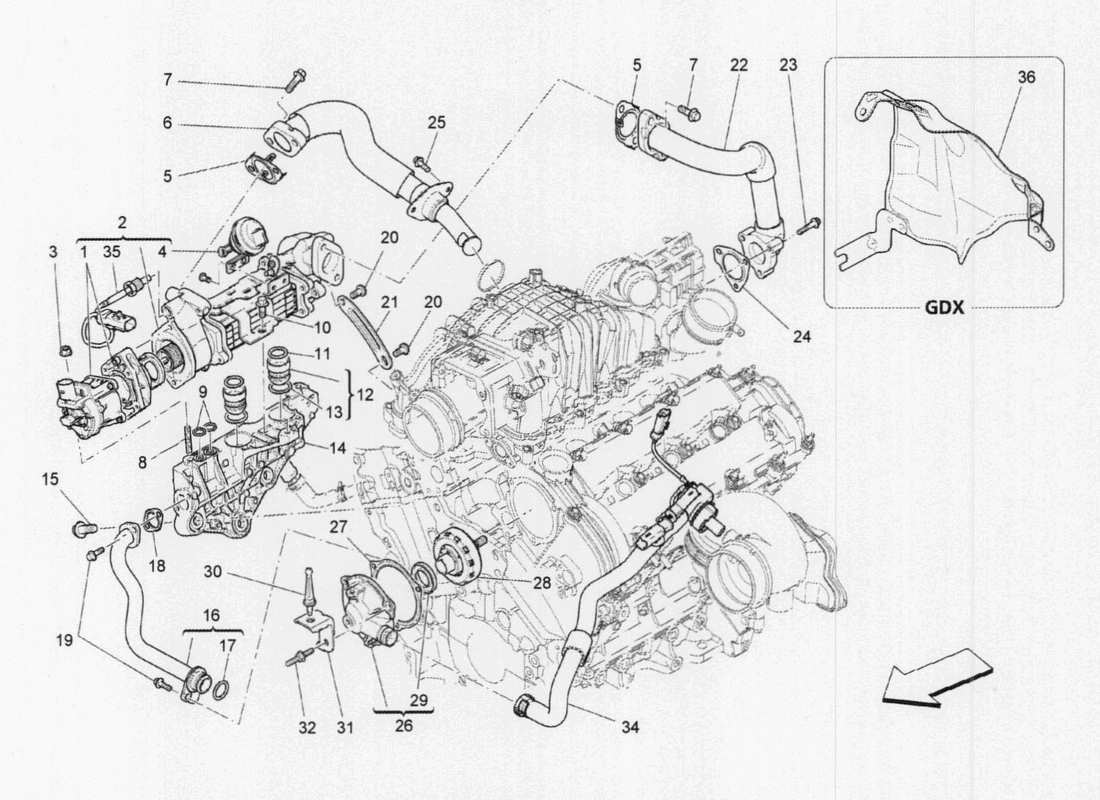 a part diagram from the maserati qtp. v6 3.0 tds 275bhp 2017 parts catalogue