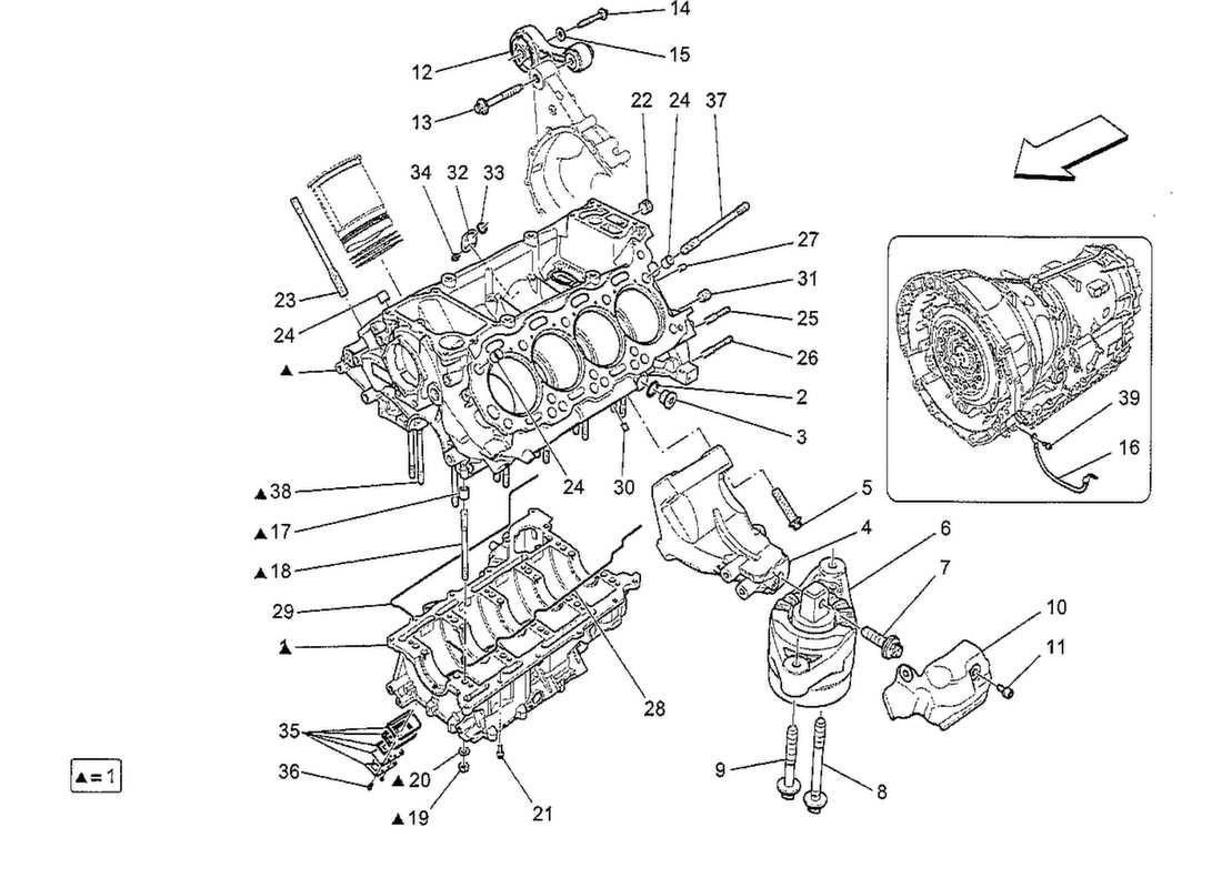 a part diagram from the maserati quattroporte m156 (2014 onwards) parts catalogue