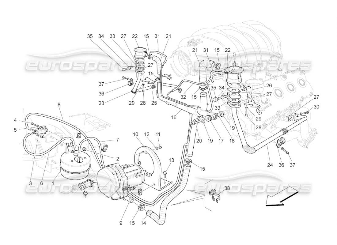 a part diagram from the maserati qtp. (2009) 4.7 auto parts catalogue