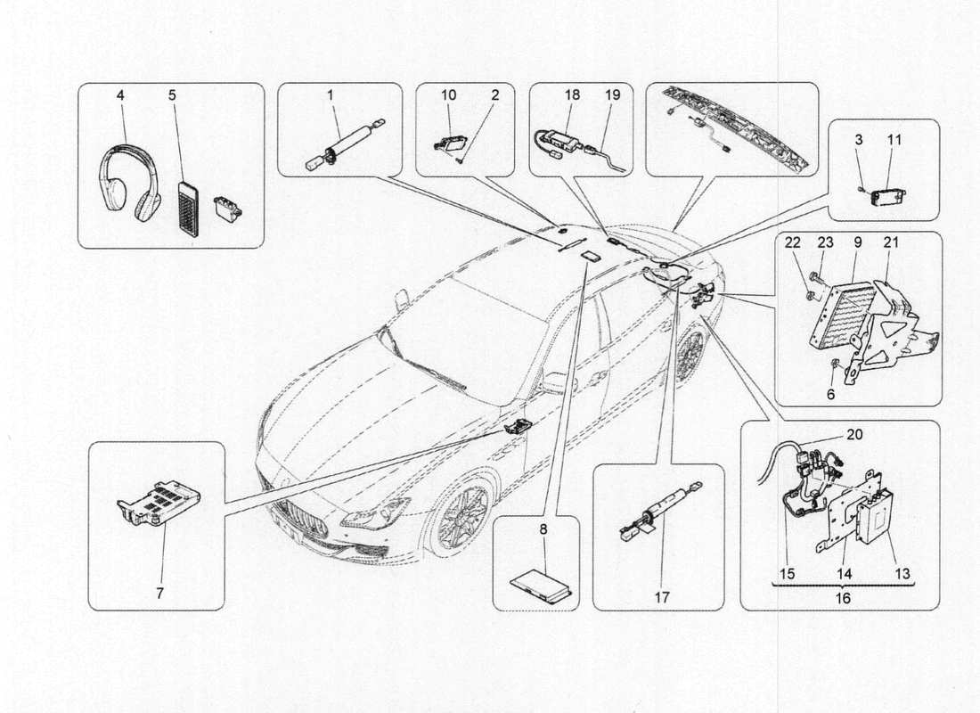 a part diagram from the maserati quattroporte m156 (2014 onwards) parts catalogue