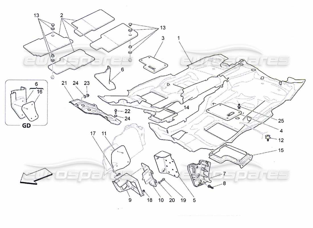 maserati qtp. (2010) 4.7 passenger compartment mats part diagram