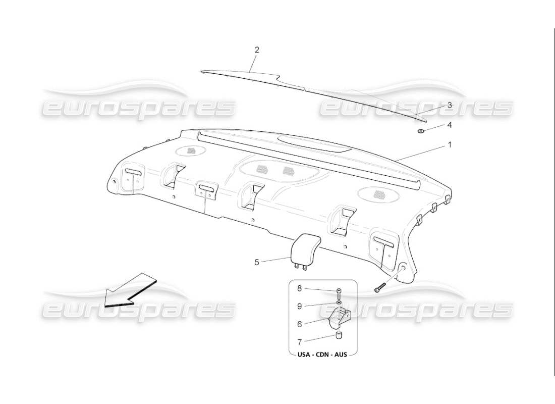 maserati qtp. (2010) 4.7 auto rear parcel shelf part diagram