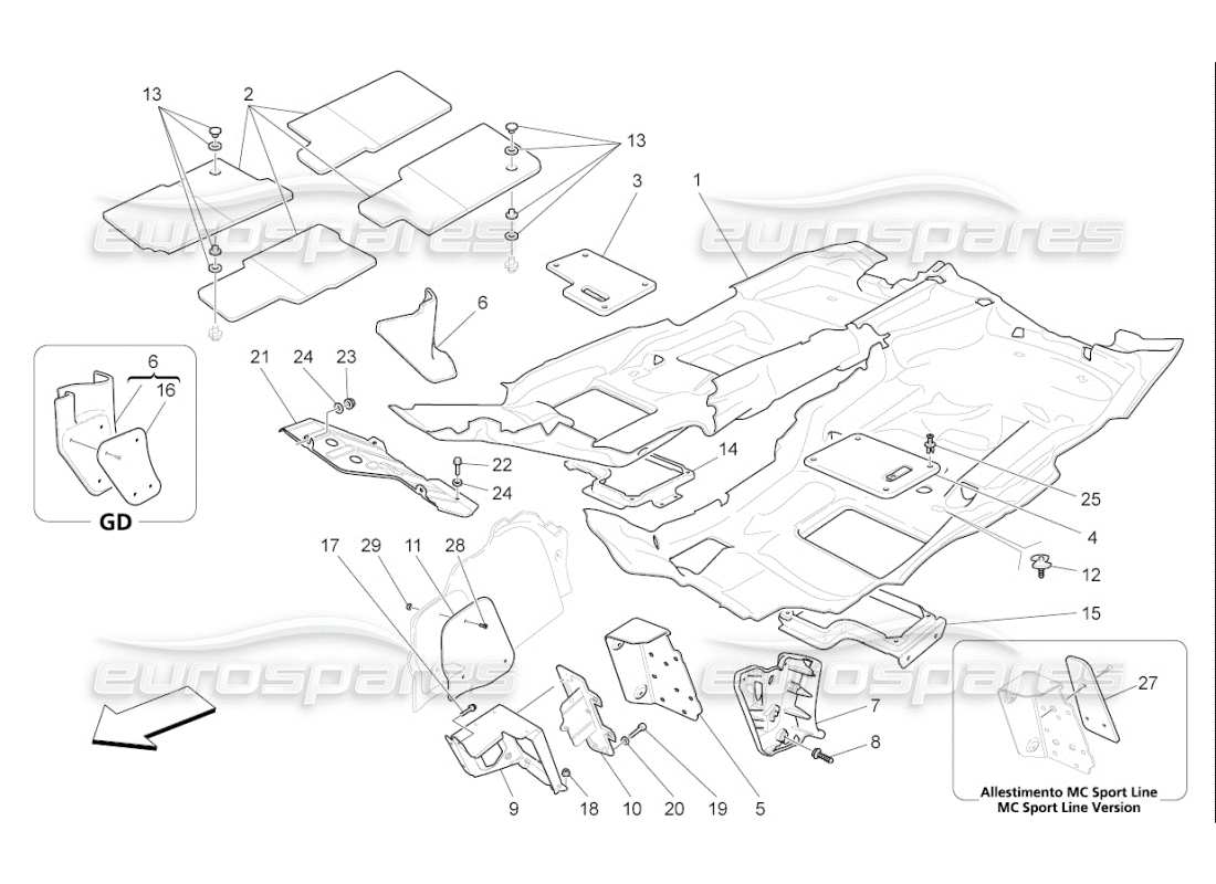 maserati qtp. (2010) 4.7 auto passenger compartment mats part diagram