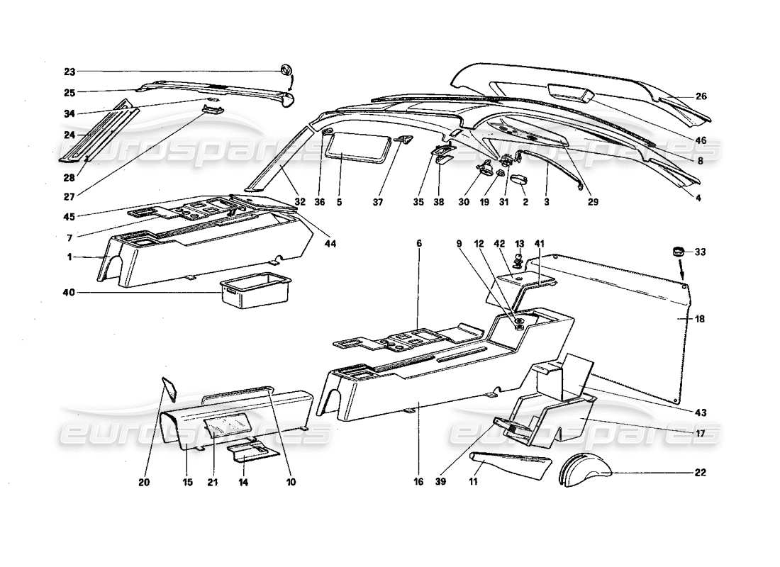 ferrari 328 (1985) tunnel and roof part diagram