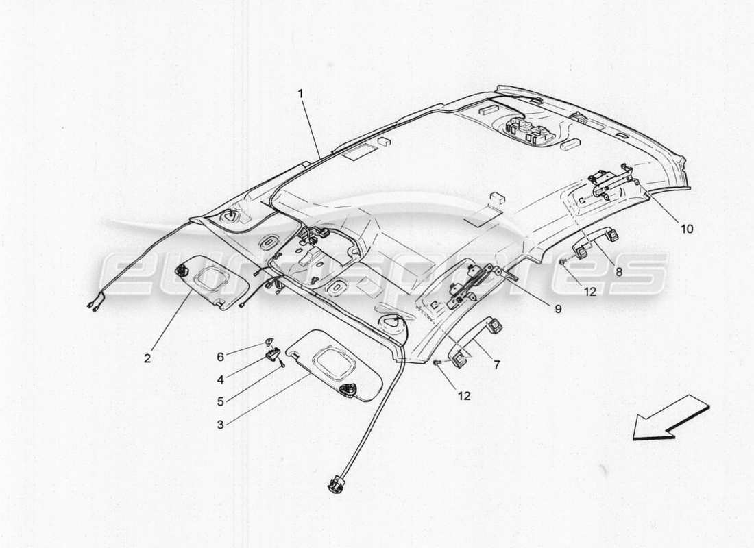maserati qtp. v8 3.8 530bhp 2014 auto roof and sun visors parts diagram