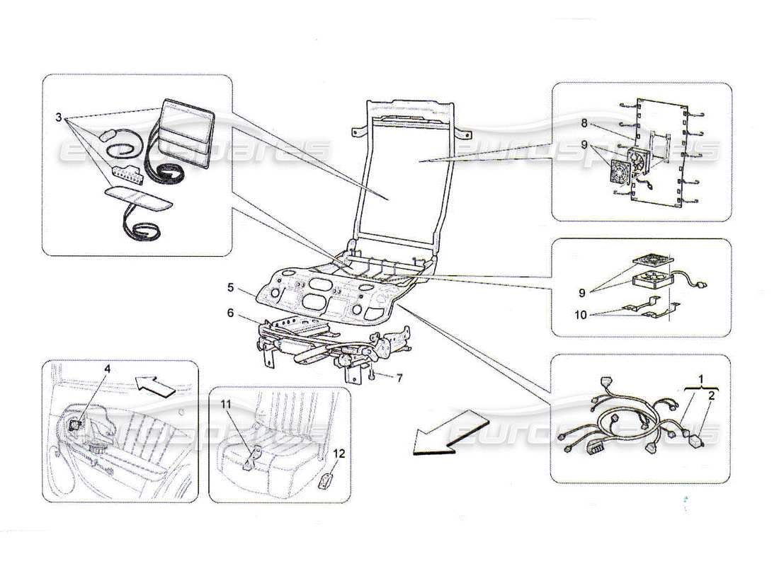 maserati qtp. (2010) 4.2 rear seats: mechanics and electronics parts diagram