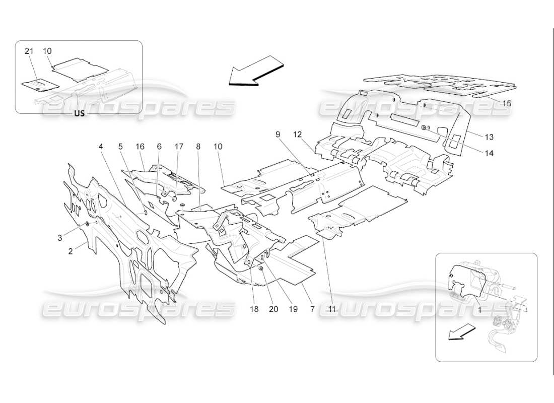 maserati qtp. (2010) 4.7 auto sound-proofing panels inside the vehicle part diagram