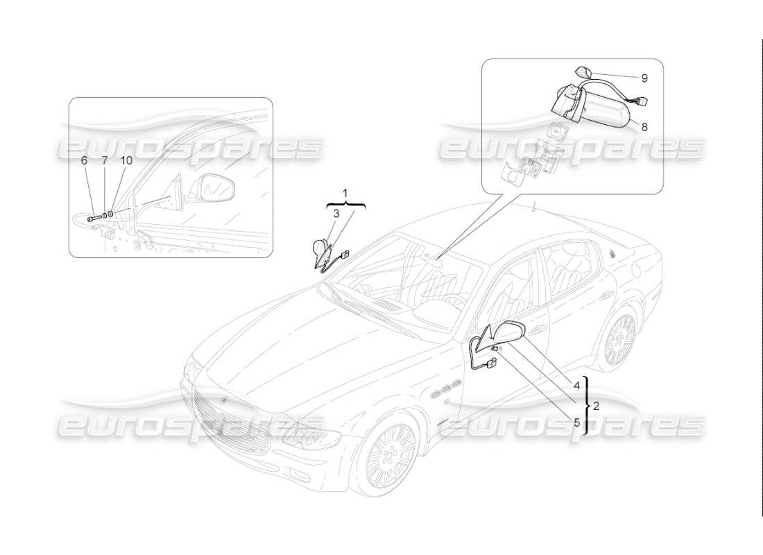 maserati qtp. (2010) 4.7 auto internal and external rear-view mirrors part diagram