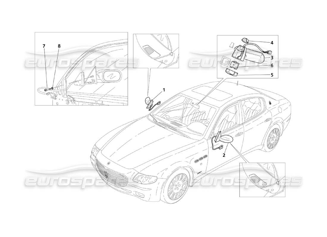 maserati qtp. (2003) 4.2 inner and outer rearview mirror part diagram