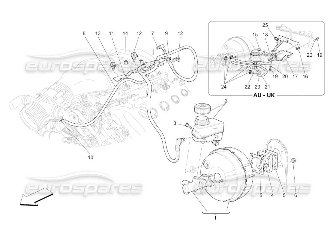 maserati grancabrio (2011) 4.7 brake servo system part diagram