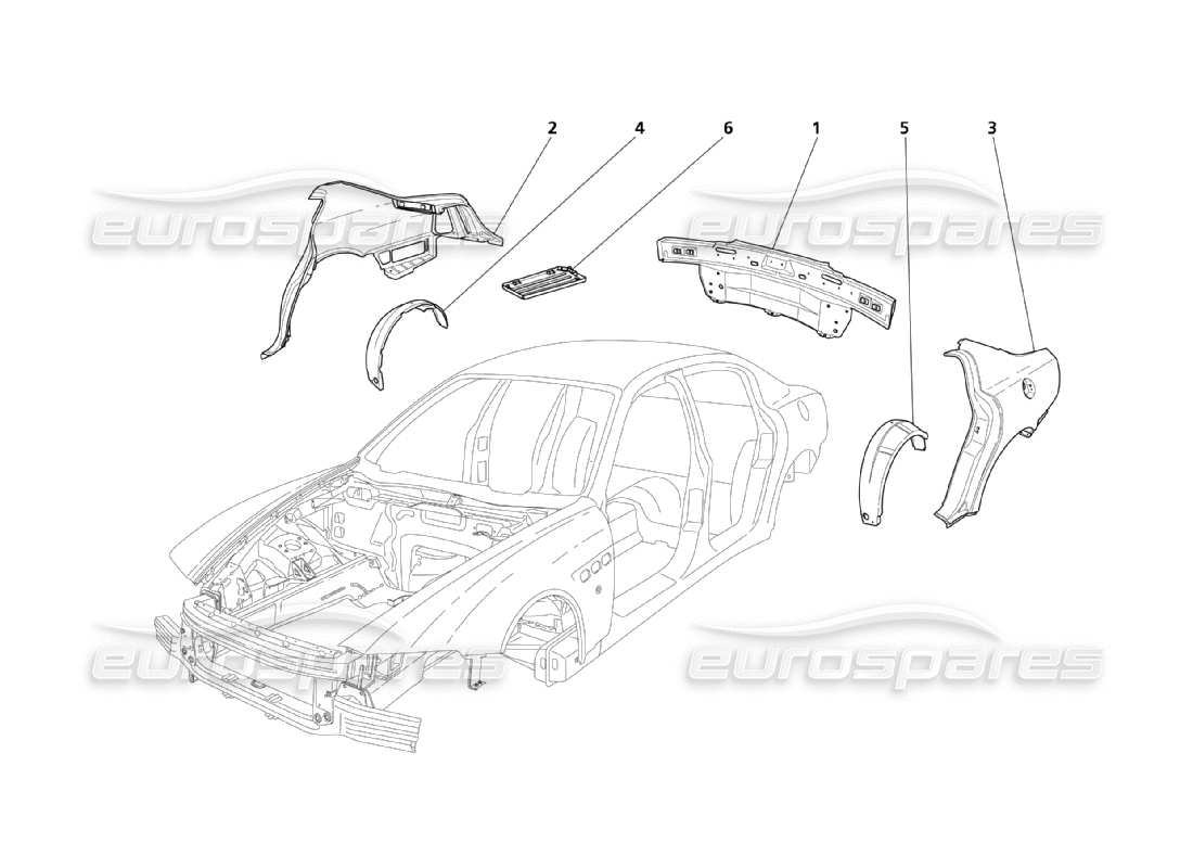 maserati qtp. (2003) 4.2 rear outer structures and body part diagram