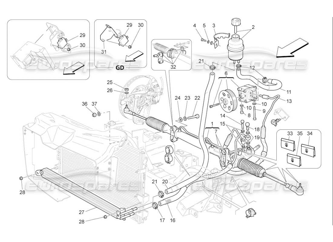 maserati qtp. (2009) 4.7 auto steering box and hydraulic steering pump parts diagram