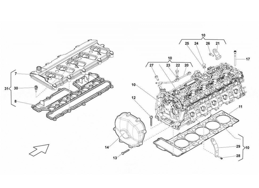 lamborghini gallardo lp570-4s perform right cylinder head and cover 1-5 part diagram