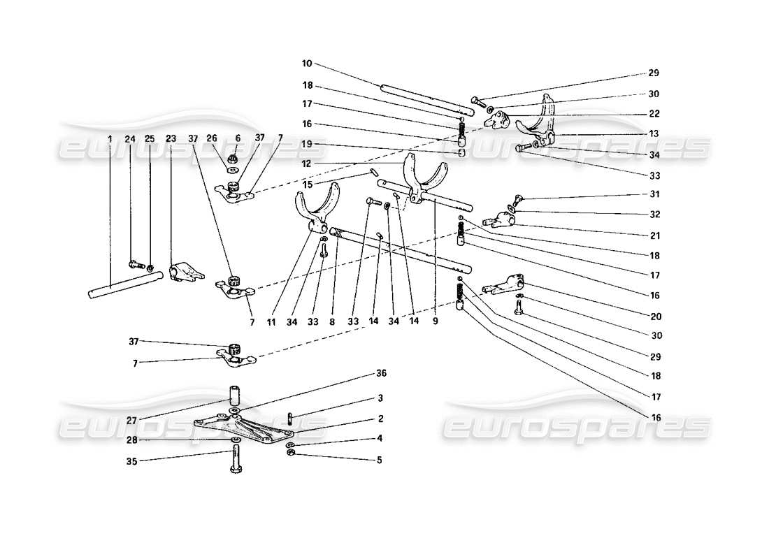 ferrari 328 (1985) inside gearbox controls part diagram