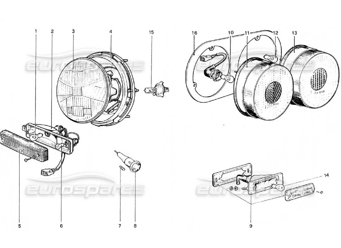 ferrari 308 gtb (1976) lights (valid for rhd - aus versions) part diagram