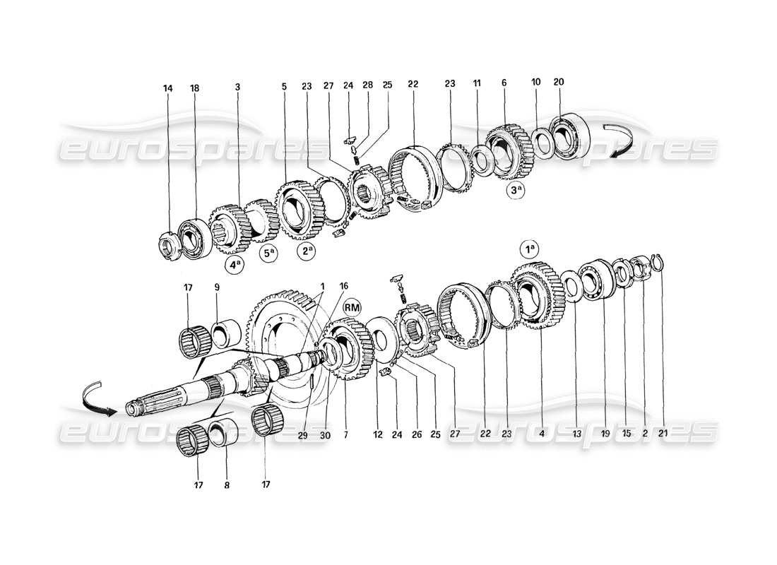 ferrari 328 (1985) lay shaft gears parts diagram