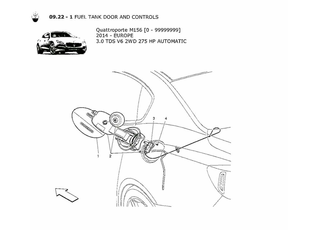 maserati qtp. v6 3.0 tds 275bhp 2014 fuel tank door and controls parts diagram