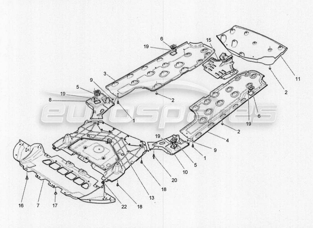 maserati qtp. v8 3.8 530bhp 2014 auto underbody and underfloor guards part diagram