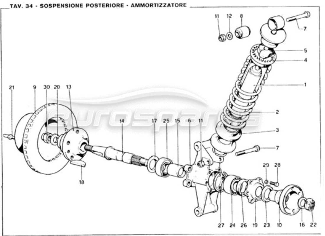 ferrari 246 gt series 1 rear suspension - shock absorber parts diagram