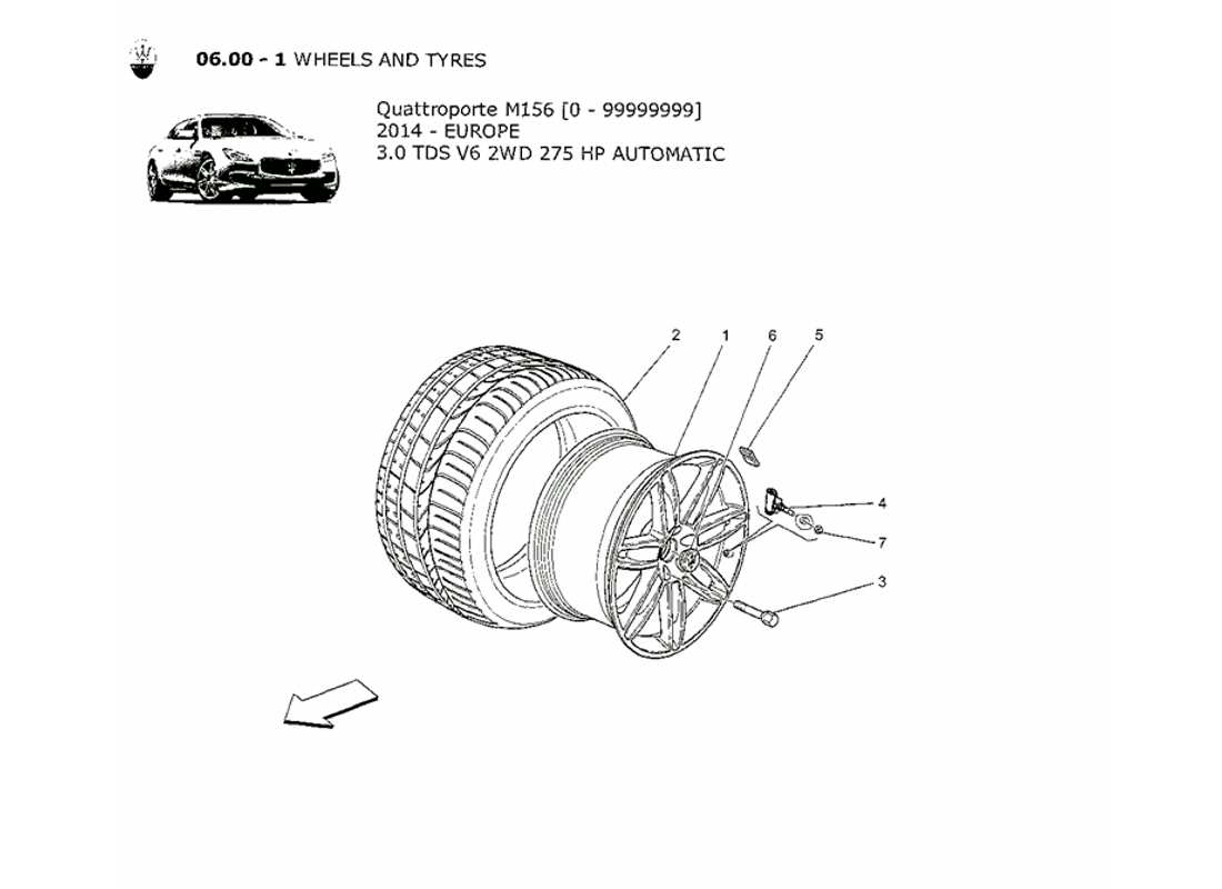 maserati qtp. v6 3.0 tds 275bhp 2014 wheels and tyres part diagram