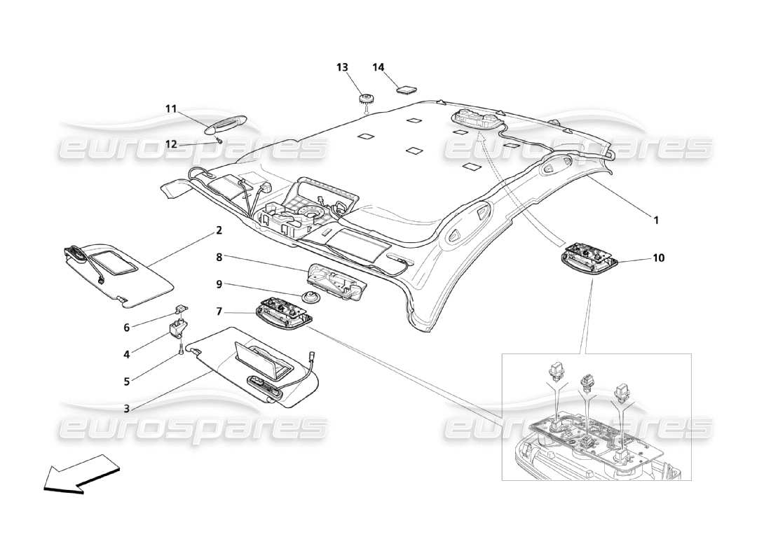 maserati qtp. (2003) 4.2 roof and sun visors part diagram