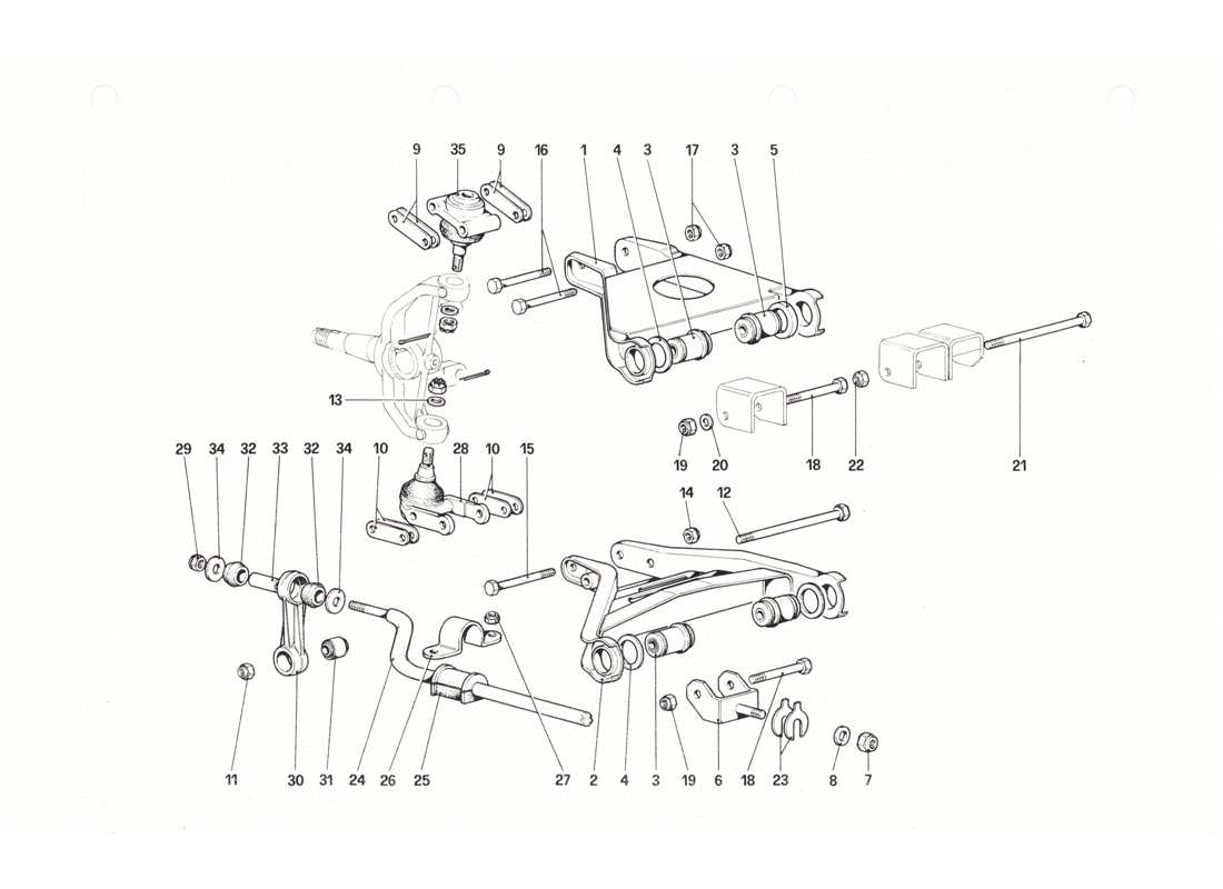 ferrari 208 gtb gts front suspension - wishbones part diagram