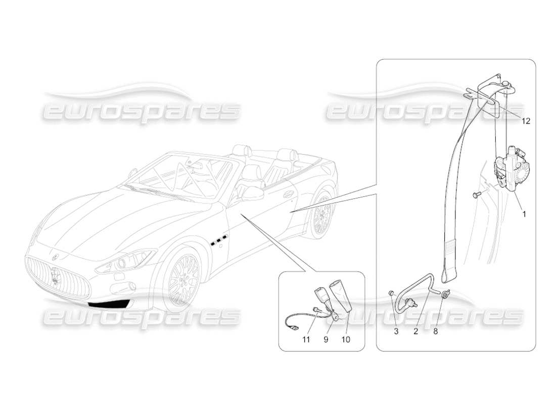 maserati grancabrio (2011) 4.7 front seatbelts part diagram