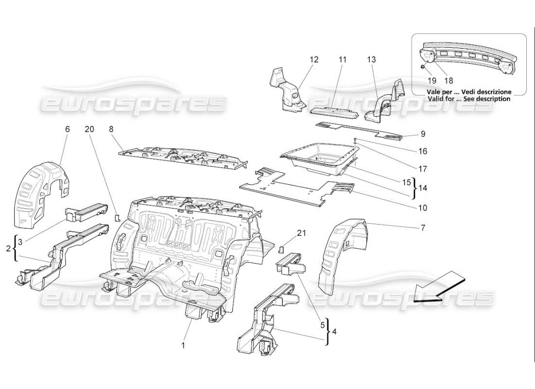 maserati qtp. (2010) 4.7 auto rear structural frames and sheet panels part diagram