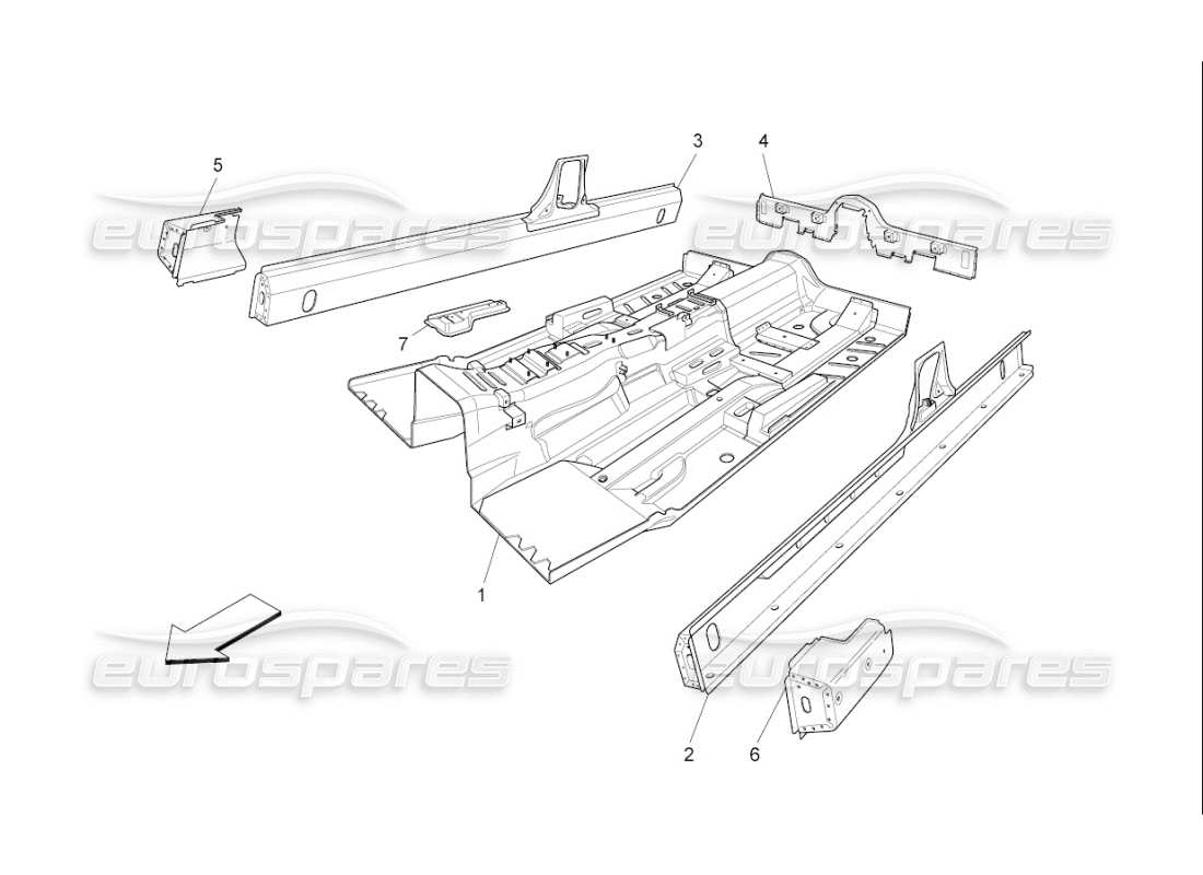 maserati qtp. (2009) 4.7 auto central structural frames and sheet panels parts diagram