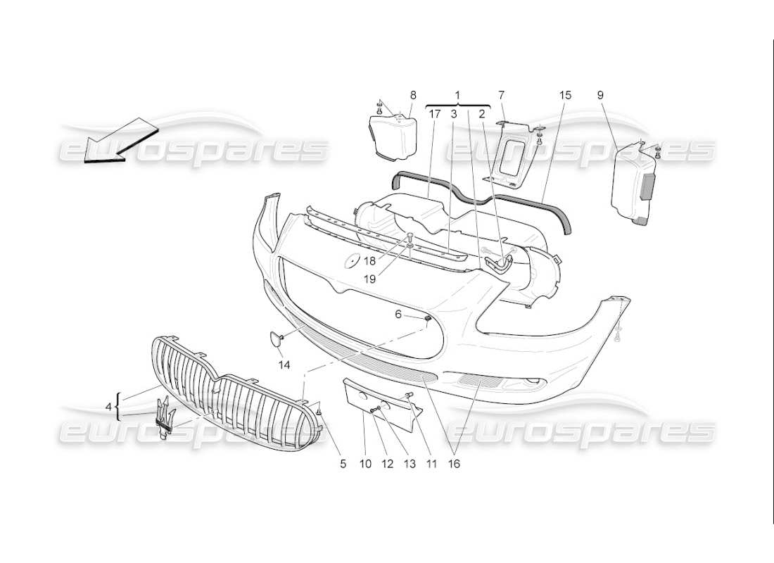 maserati qtp. (2010) 4.7 auto front bumper part diagram