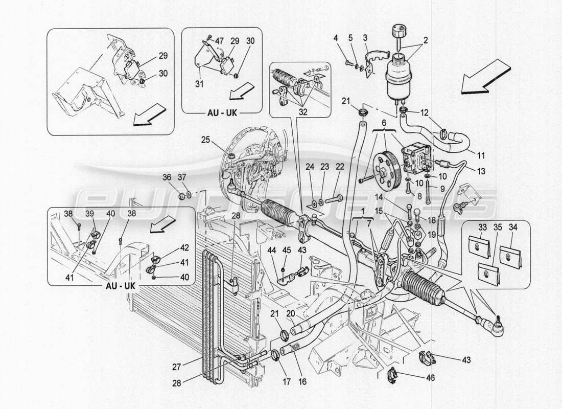 maserati granturismo special edition steering box and hydraulic steering pump parts diagram