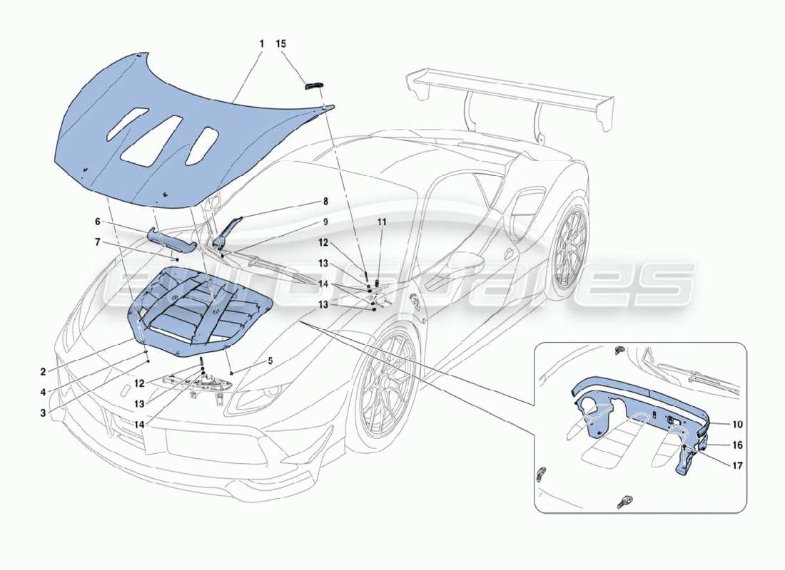 ferrari 488 challenge front hood parts diagram