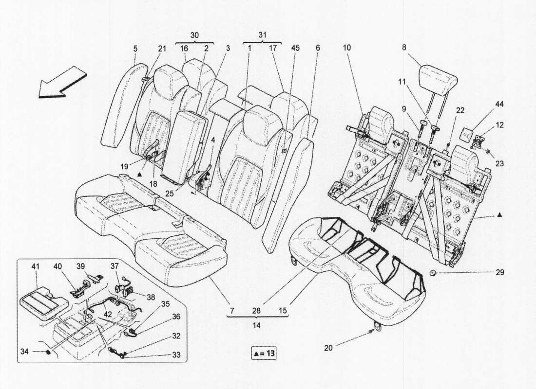 maserati qtp. v6 3.0 bt 410bhp 2wd 2017 rear seats: trim panels part diagram