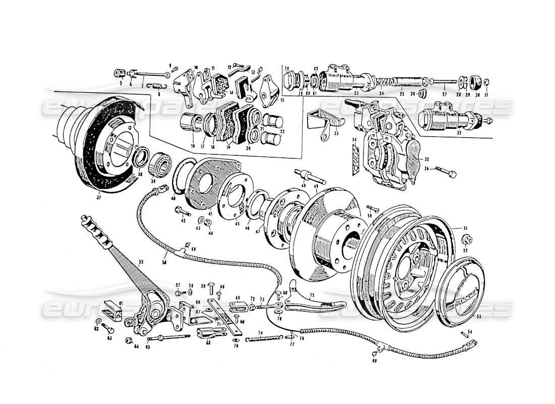 maserati 3500 gt disc rear brakes parts diagram