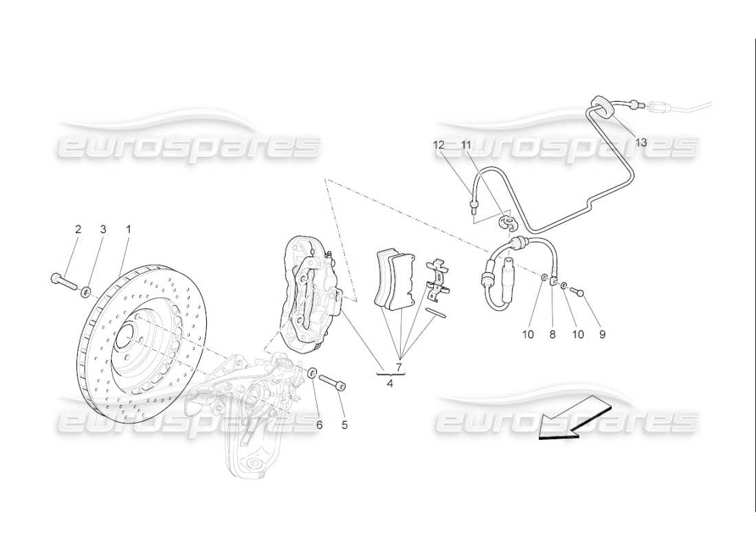 maserati qtp. (2009) 4.7 auto braking devices on front wheels parts diagram