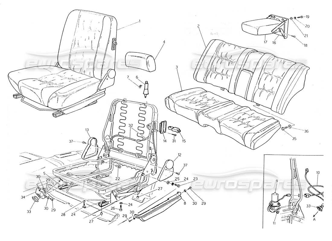 maserati 228 manual movement for front and rear seats parts diagram